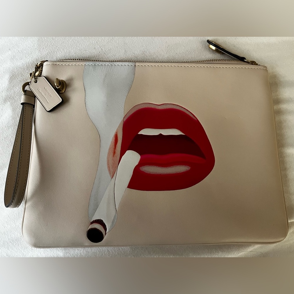 Coach x Tom Wesselmann lips smoking clutch/ Wristlet